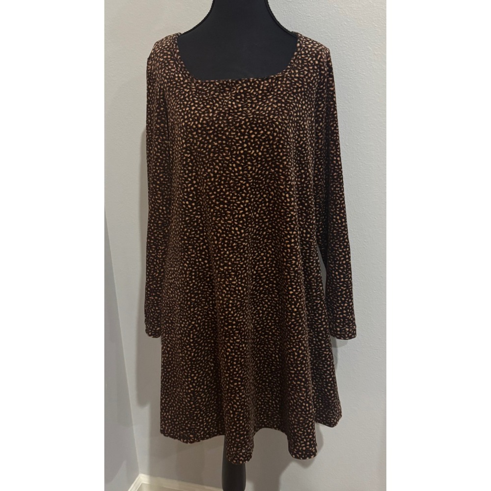 Vintage Dressing Clio Brown Print Long Sleeve Square Neck Dress‎ Medium